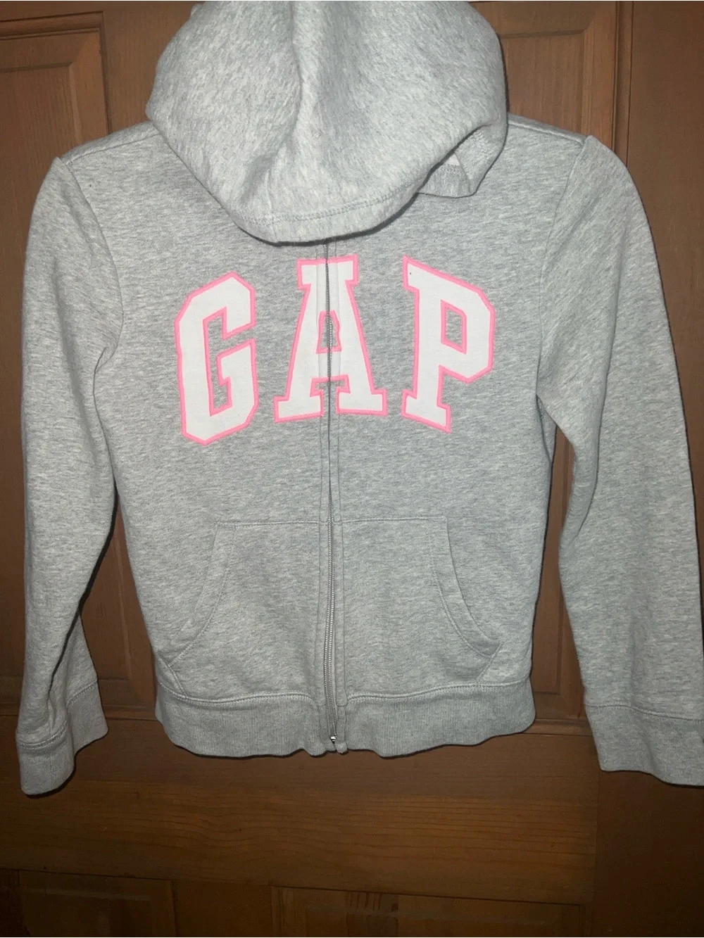 GAP Light Gray Hoodie with Pink Outlined white GAP Logo